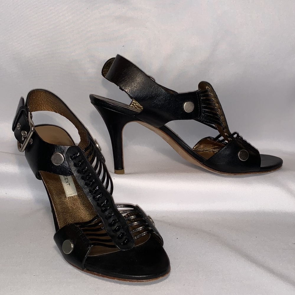 Cynthia Vincent strappy stiletto pump open toe size 7 black leather